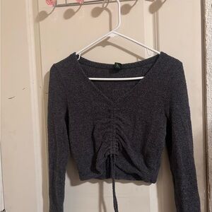 Gray V-Neck Ruched Women Top